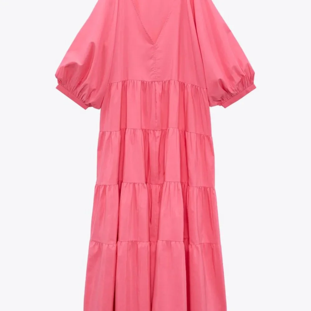 ZARA TIERED POPLIN DRESS PINCK SIZE S  0881/320/631